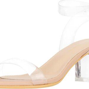 Women's Clear Chunky Block Heeled Sandals Open Toe Ankle Strap Dress Shoes